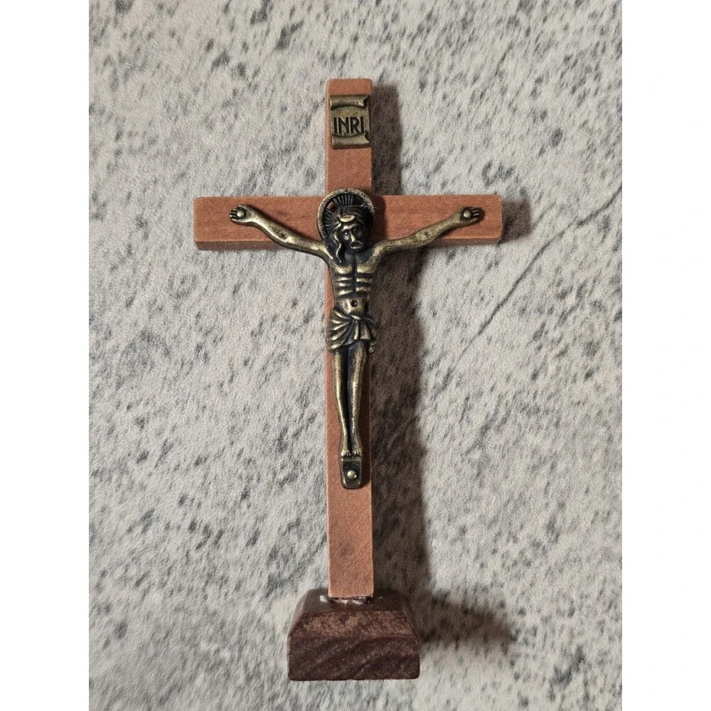 Small Wood & Metal Crucifix Cross Sacred Heart League 4.25